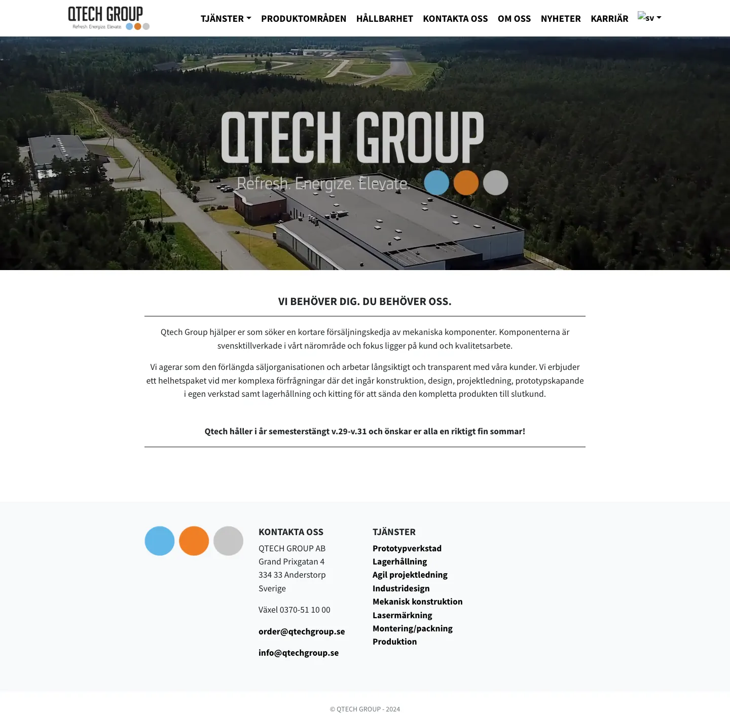 Qtech Groups hemsida, före